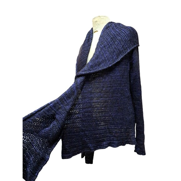 Giorgio Armani Cardigan Sweater Blue Black Womens 46 Open Waterfall Preppy Italy - Picture 2 of 12